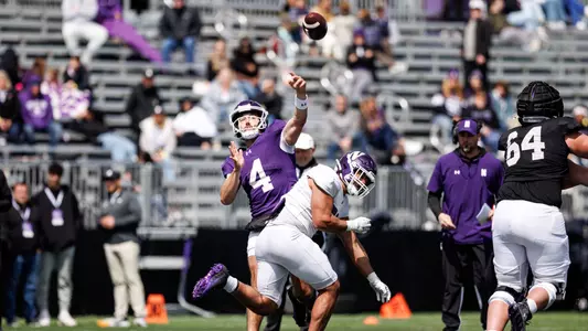 April 18, 2026, Evanston, IL: Northwestern Football practices at Northwestern Medicine Field at Martin Stadium in Evanston, IL on Saturday, April 18, 2026. (Photo by Griffin Quinn/Northwestern Athletics)