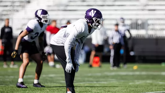 April 21, 2026, Evanston, IL: Northwestern Football practices at Northwestern Medicine Field at Martin Stadium in Evanston, IL on Tuesday, April 21, 2026. (Photo by Griffin Quinn/Northwestern Athletics)