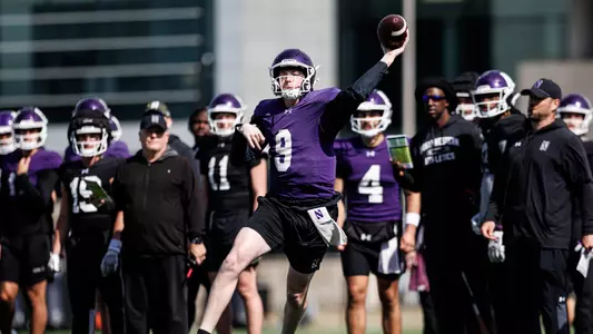 April 21, 2026, Evanston, IL: Northwestern Football practices at Northwestern Medicine Field at Martin Stadium in Evanston, IL on Tuesday, April 21, 2026. (Photo by Griffin Quinn/Northwestern Athletics)