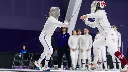January 31, 2026, Evanston, IL: Northwestern Fencing competes in the Schiller Duals at Ryan Fieldhouse in Evanston, IL on Saturday, January 31, 2026. (Photo by Colleen Charcut/Northwestern Athletics)
