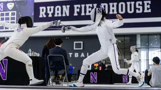 January 31, 2026, Evanston, IL: Northwestern Fencing competes in the Schiller Duals at Ryan Fieldhouse in Evanston, IL on Saturday, January 31, 2026. (Photo by Colleen Charcut/Northwestern Athletics)
