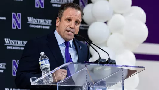 March 31, 2026, Evanston, IL: A press conference is held to introduce Northwestern Women’s Basketball’s 7th Head Coach at Welsh-Ryan Arena in Evanston, IL on Tuesday, March 31, 2026. (Photo by Ryan Kuttler/Northwestern Athletics)