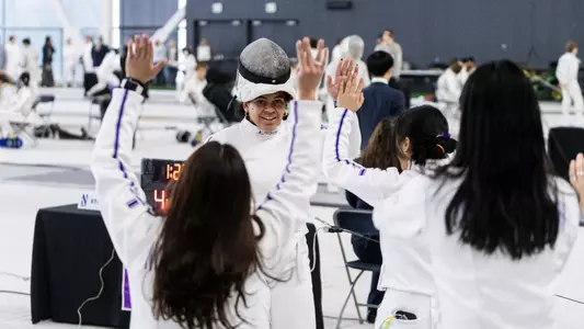 January 31, 2026, Evanston, IL: Northwestern Fencing competes in the Schiller Duals at Ryan Fieldhouse in Evanston, IL on Saturday, January 31, 2026. (Photo by Colleen Charcut/Northwestern Athletics)