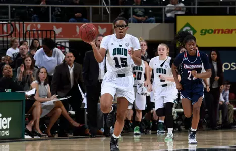 Lampkins' Double-Double Leads @OhioWBasketball Past Duquesne, 64-46 Image