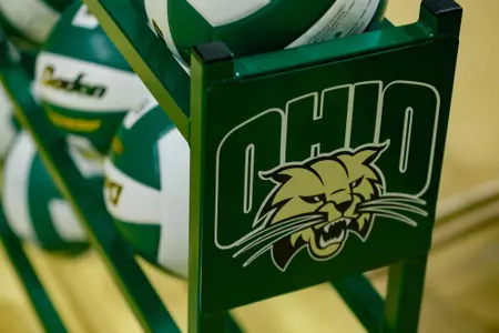 Ohio volleyballs on a rack