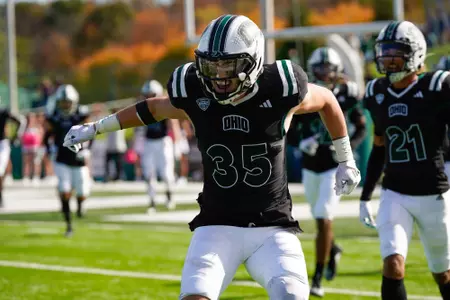 Shay Taylor celebrating pick six vs. Buffalo | Oct. 26, 2024