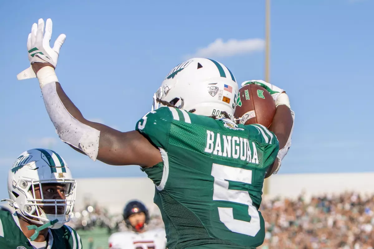 Sieh Bangura celebrating a Homecoming touchdown | Oct. 18, 2025
