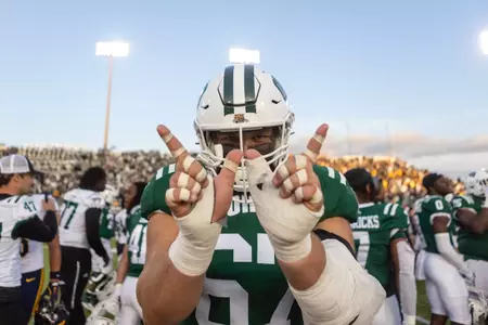 Ohio FB celebrating 17-10 victory over WVU, Sept. 6, 2025