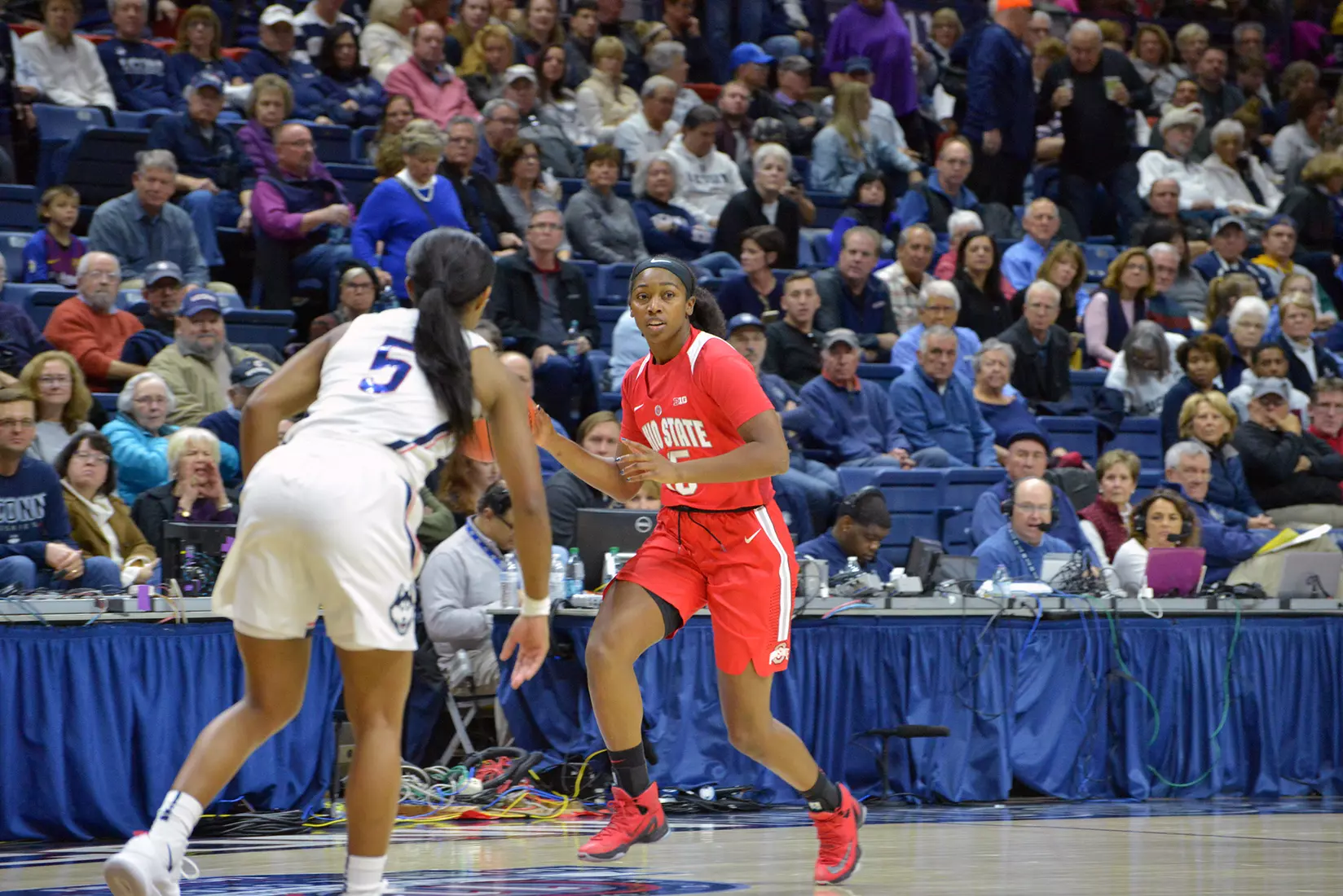 Santoro Scores 20 as Buckeyes Fall at No. 2 UConn