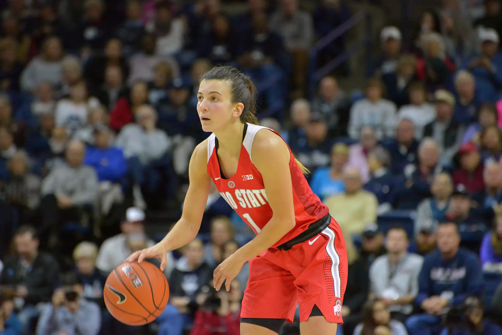 Santoro Scores 20 as Buckeyes Fall at No. 2 UConn