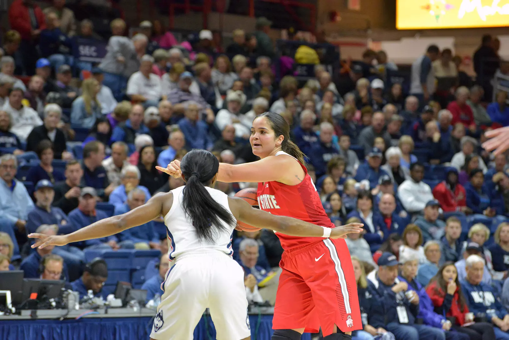 Santoro Scores 20 as Buckeyes Fall at No. 2 UConn