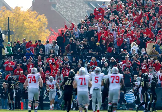The crowd celebrates a touchdown by Ohio State Buckeyes tight end Jeff Heuerman (86) during the first half of the NCAA football game at Ross-Ade Stadium in West Lafayette, IN on Saturday, November 2, 2013. (Columbus Dispatch photo by Jonathan Quilter)