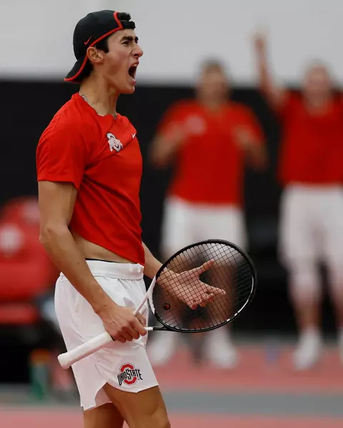 Ohio State men's tennis vs. Illinois on Sunday, Jan. 22, 2023, in Columbus, Ohio. (Photo/Jay LaPrete)