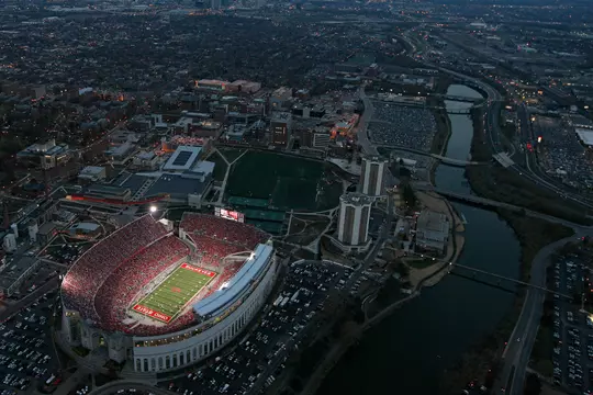 Ohio Stadium Aerial Shot at Night 2023