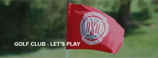 Picture of a red flag with text reading "golf club - let's play"