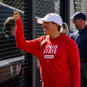 The Ohio State Buckeyes during a Women's Softball game against the University of Georgia Bulldogs at the UCF Softball Complex on February 10, 2023. (Stephen Galvin/Ohio State Athletics)