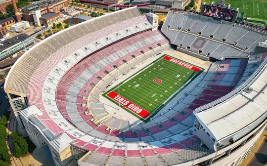 Ohio Football stadium in Columbus - home of the Ohio State Buckeyes - aerial drone photography