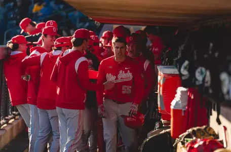 Hank Thomas pumped up by the team dugout, Ohio State Baseball