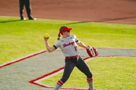 Taylor Cruse throwing in warmups, Ohio State Softball
