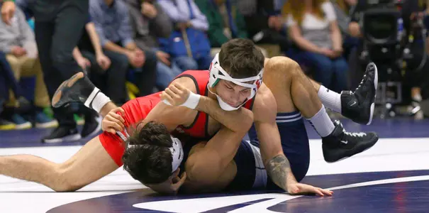 No. 6 Ohio State wrestling against No. 1 Penn State at Rec Hall at University Park, Pa., on Feb. 2, 2024.    Photo/Craig Houtz