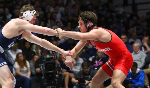 No. 6 Ohio State wrestling against No. 1 Penn State at Rec Hall at University Park, Pa., on Feb. 2, 2024.    Photo/Craig Houtz