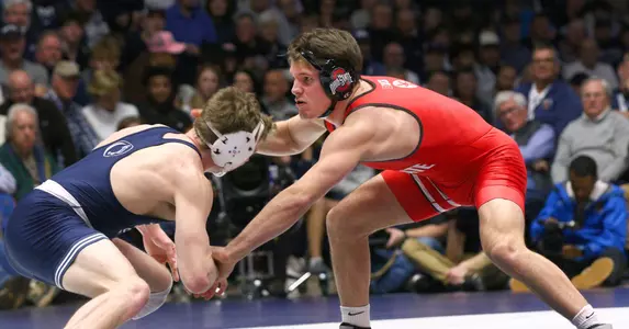 No. 6 Ohio State wrestling against No. 1 Penn State at Rec Hall at University Park, Pa., on Feb. 2, 2024.    Photo/Craig Houtz