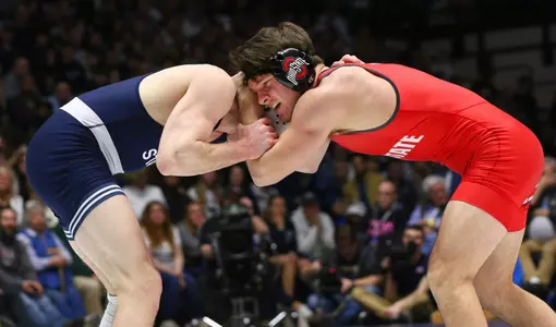 No. 6 Ohio State wrestling against No. 1 Penn State at Rec Hall at University Park, Pa., on Feb. 2, 2024.    Photo/Craig Houtz