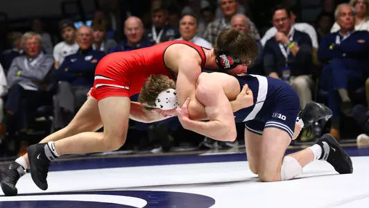 No. 6 Ohio State wrestling against No. 1 Penn State at Rec Hall at University Park, Pa., on Feb. 2, 2024.    Photo/Craig Houtz