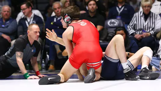 No. 6 Ohio State wrestling against No. 1 Penn State at Rec Hall at University Park, Pa., on Feb. 2, 2024.    Photo/Craig Houtz