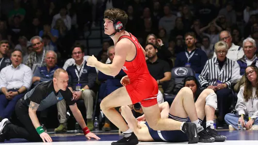 No. 6 Ohio State wrestling against No. 1 Penn State at Rec Hall at University Park, Pa., on Feb. 2, 2024.    Photo/Craig Houtz