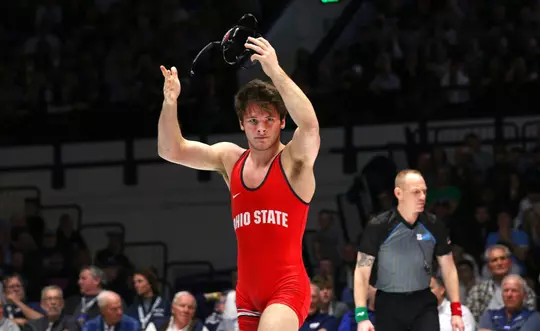No. 6 Ohio State wrestling against No. 1 Penn State at Rec Hall at University Park, Pa., on Feb. 2, 2024. Photo/Craig Houtz
