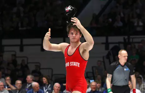 No. 6 Ohio State wrestling against No. 1 Penn State at Rec Hall at University Park, Pa., on Feb. 2, 2024.    Photo/Craig Houtz