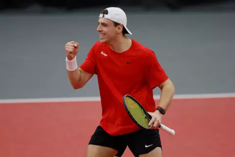 Ohio State men's tennis vs. Virginia Friday, Feb. 2, 2024, in Columbus, Ohio. (Photo/Jay LaPrete)