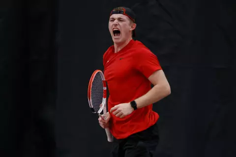 Ohio State men's tennis vs. Virginia Friday, Feb. 2, 2024, in Columbus, Ohio. (Photo/Jay LaPrete)