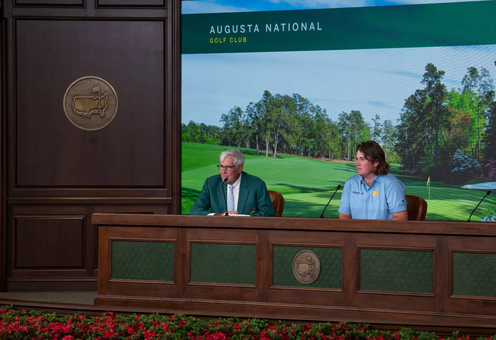 Amateur Neal Shipley of the United States speaks to the media during a press conference after his final round of the 2024 Masters Tournament at Augusta National Golf Club, Sunday, April 14, 2024.