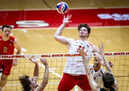 The Ohio State Buckeyes compete against the Loyola Chicago Rambers in the MIVA seminfinals at Worthern Arena in Muncie, Indiana on April 18, 2024. Photo by Bobby Ellis