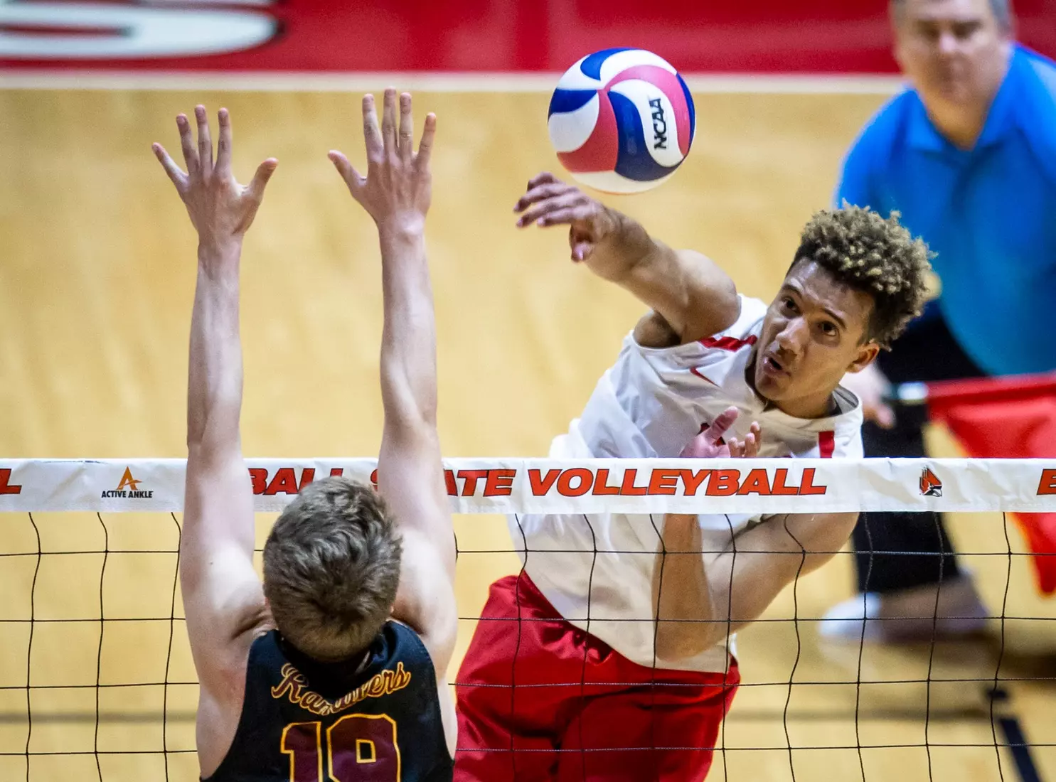 The Ohio State Buckeyes compete against the Loyola Chicago Rambers in the MIVA seminfinals at Worthern Arena in Muncie, Indiana on April 18, 2024. Photo by Bobby Ellis