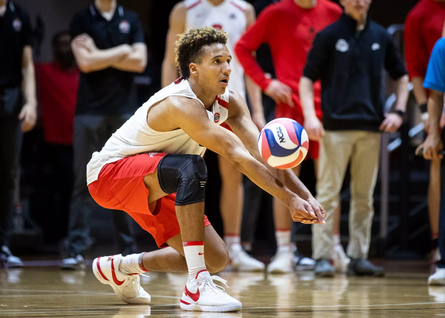 The Ohio State Buckeyes compete against the Loyola Chicago Rambers in the MIVA seminfinals at Worthern Arena in Muncie, Indiana on April 18, 2024. Photo by Bobby Ellis