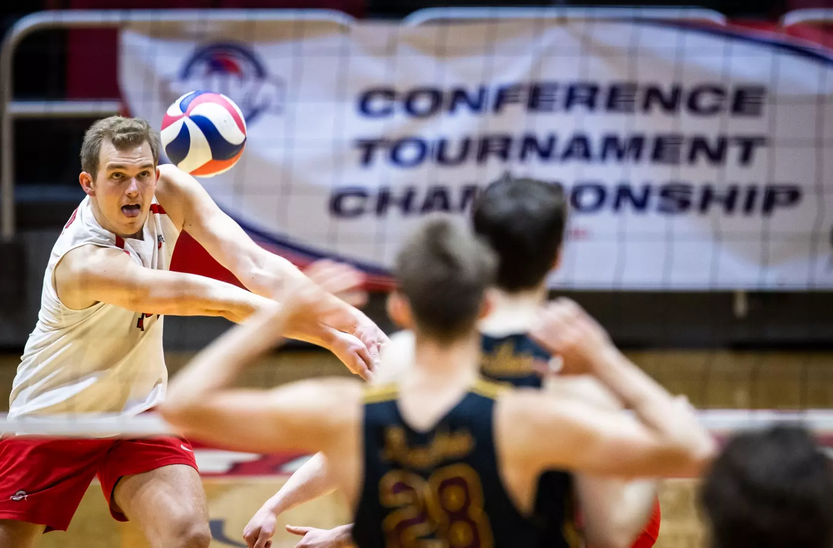 The Ohio State Buckeyes compete against the Loyola Chicago Rambers in the MIVA seminfinals at Worthern Arena in Muncie, Indiana on April 18, 2024. Photo by Bobby Ellis