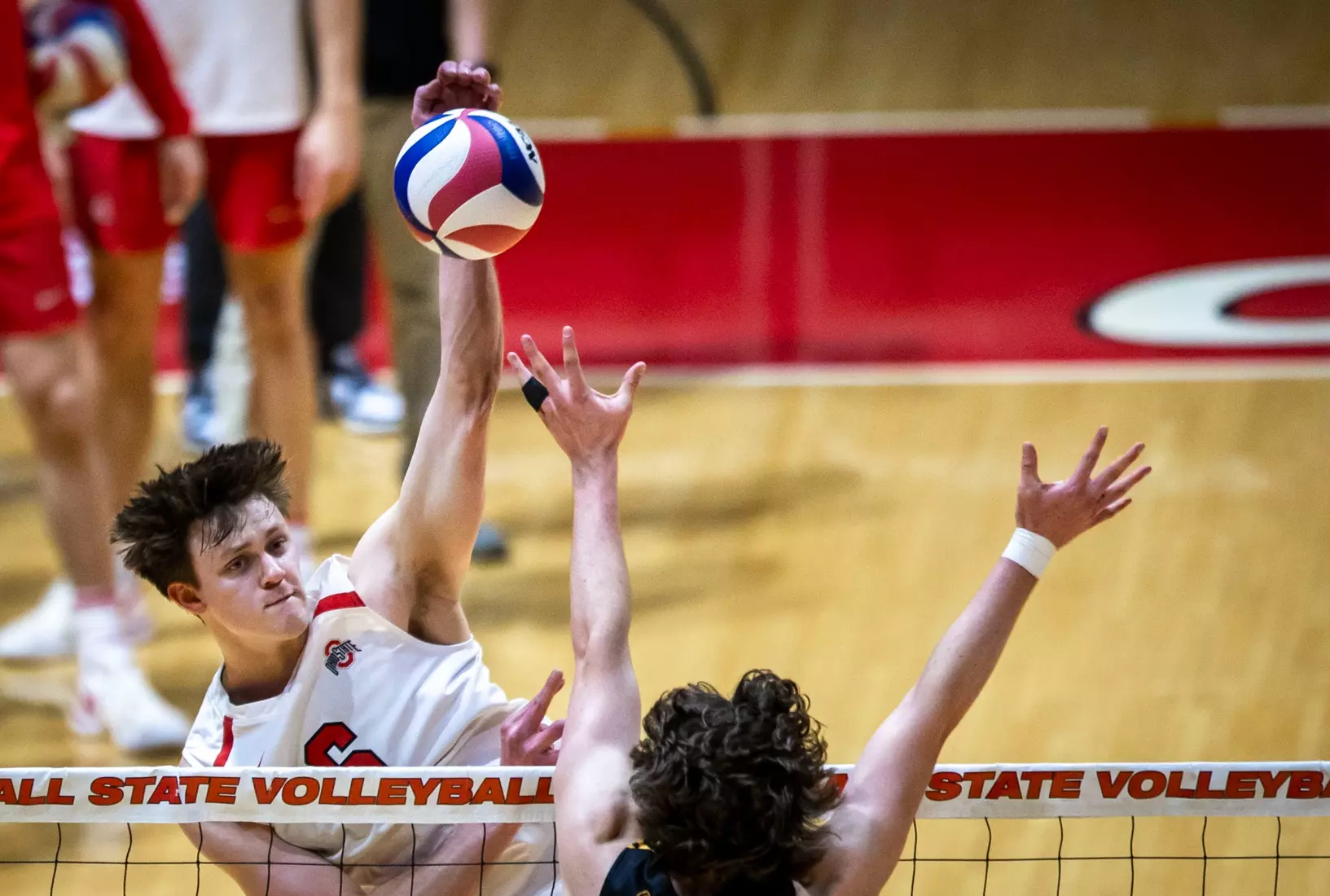 The Ohio State Buckeyes compete against the Loyola Chicago Rambers in the MIVA seminfinals at Worthern Arena in Muncie, Indiana on April 18, 2024. Photo by Bobby Ellis