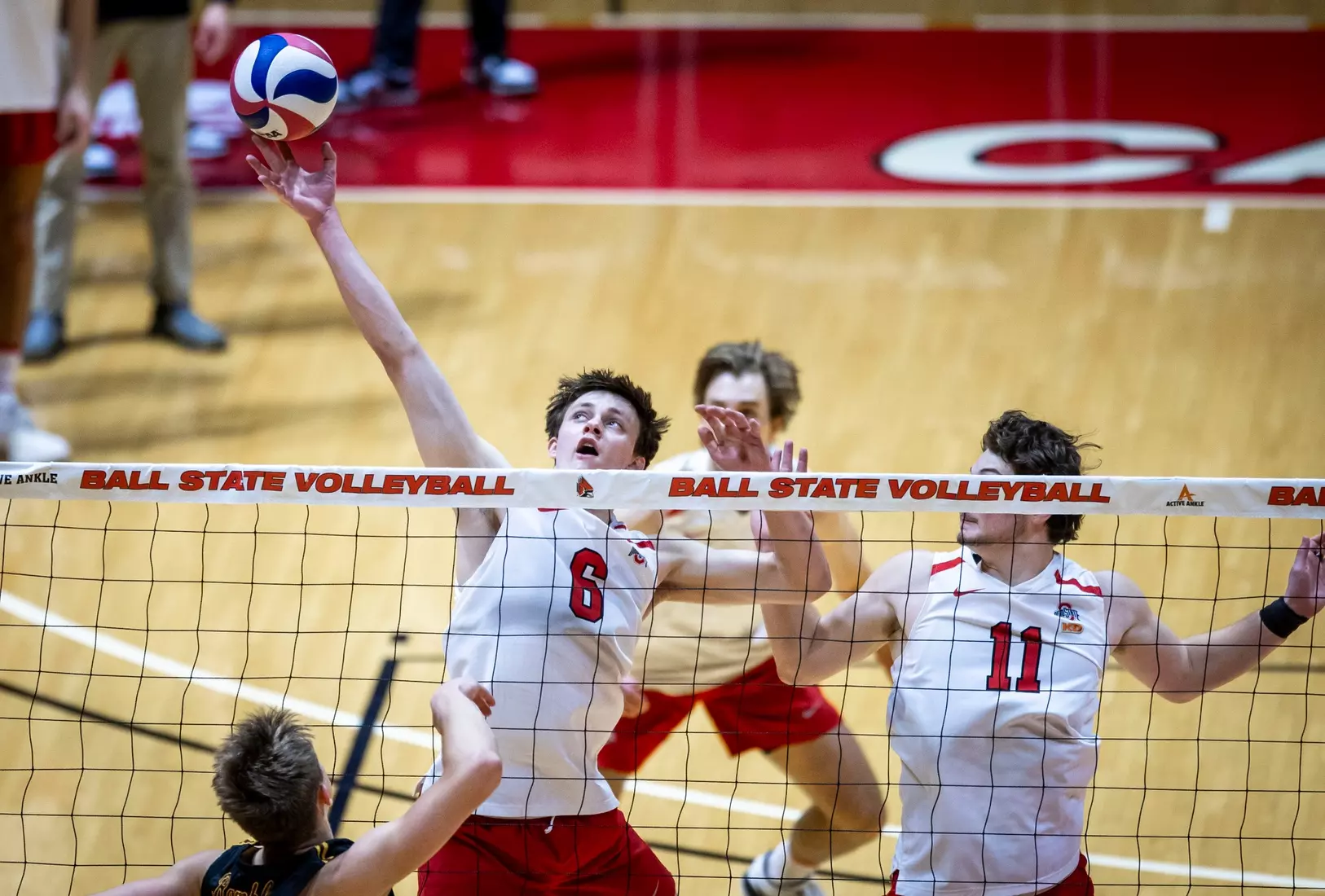 The Ohio State Buckeyes compete against the Loyola Chicago Rambers in the MIVA seminfinals at Worthern Arena in Muncie, Indiana on April 18, 2024. Photo by Bobby Ellis