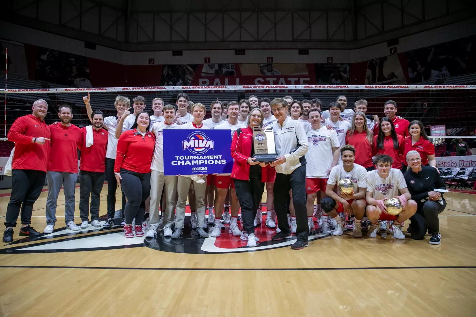 The Ohio State men's volleyball team competes against Lindenwood University during the MIVA Championship game at Worthen Arena in Muncie, Indiana on April 20, 2024 Photo by Bobby Ellis.