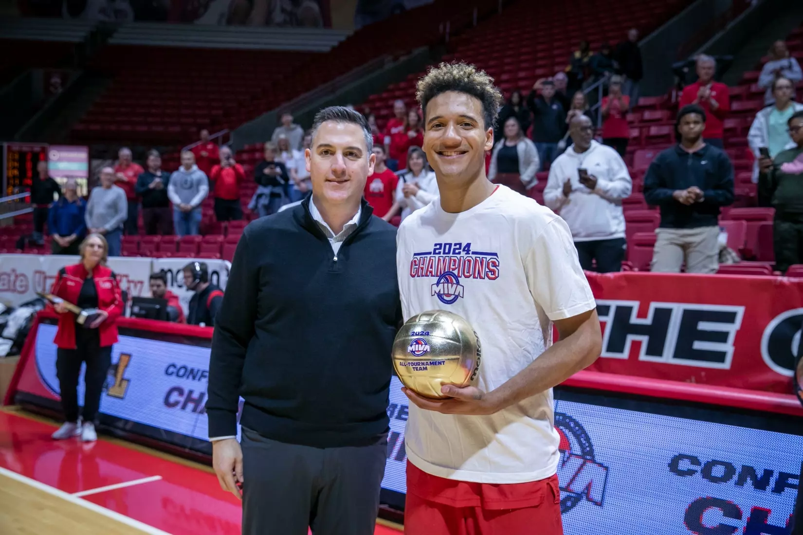 The Ohio State men's volleyball team competes against Lindenwood University during the MIVA Championship game at Worthen Arena in Muncie, Indiana on April 20, 2024 Photo by Bobby Ellis.