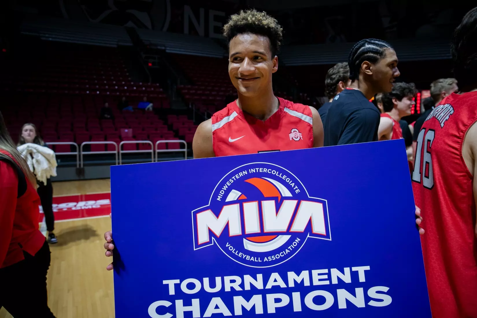 The Ohio State men's volleyball team competes against Lindenwood University during the MIVA Championship game at Worthen Arena in Muncie, Indiana on April 20, 2024 Photo by Bobby Ellis.