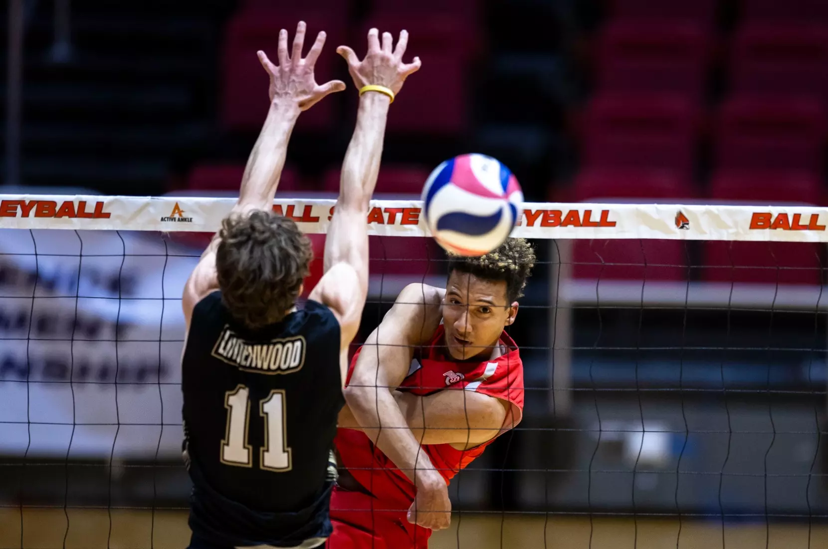 The Ohio State men's volleyball team competes against Lindenwood University during the MIVA Championship game at Worthen Arena in Muncie, Indiana on April 20, 2024 Photo by Bobby Ellis.