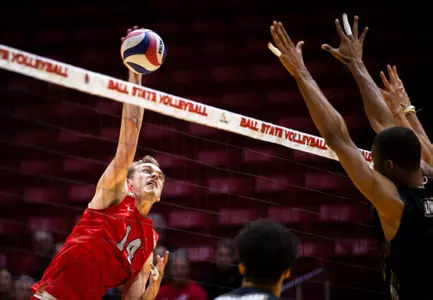The Ohio State men's volleyball team competes against Lindenwood University during the MIVA Championship game at Worthen Arena in Muncie, Indiana on April 20, 2024 Photo by Bobby Ellis.