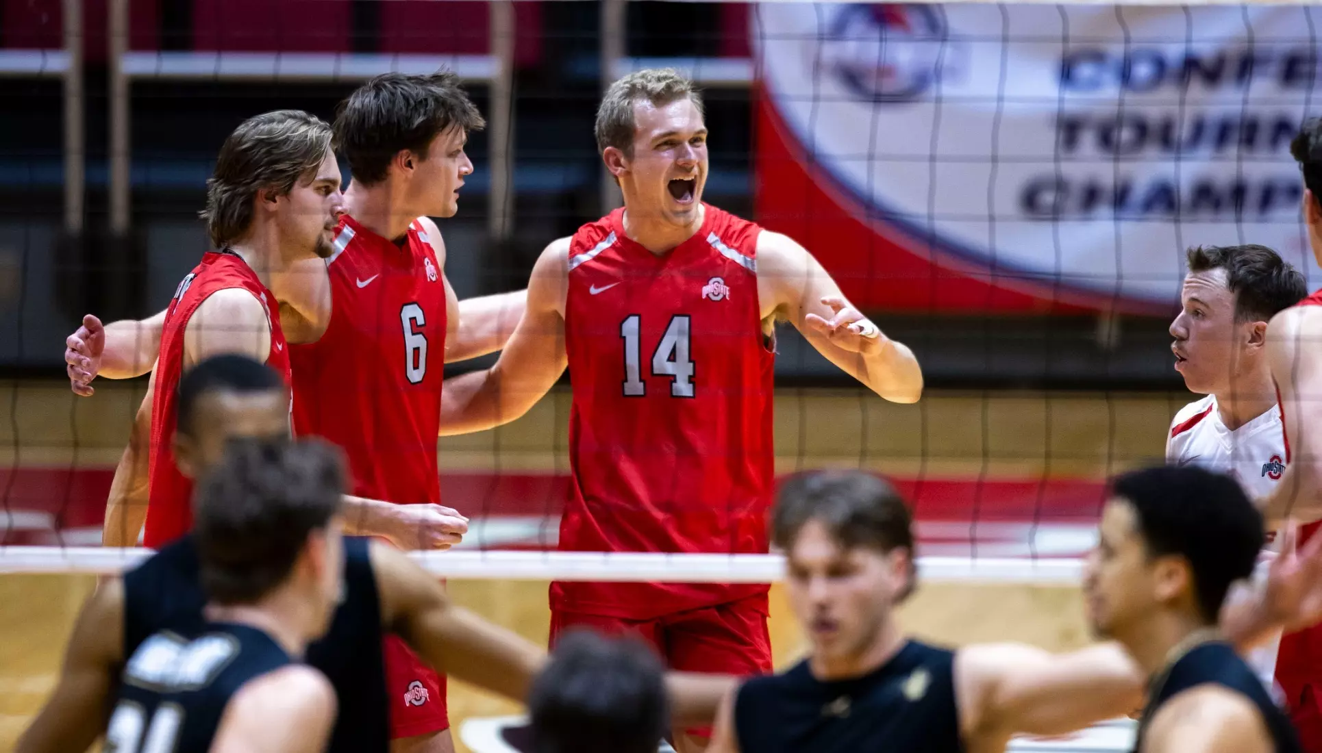 The Ohio State men's volleyball team competes against Lindenwood University during the MIVA Championship game at Worthen Arena in Muncie, Indiana on April 20, 2024 Photo by Bobby Ellis.