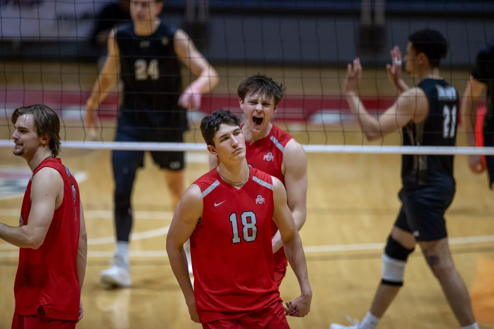 The Ohio State men's volleyball team competes against Lindenwood University during the MIVA Championship game at Worthen Arena in Muncie, Indiana on April 20, 2024 Photo by Bobby Ellis.