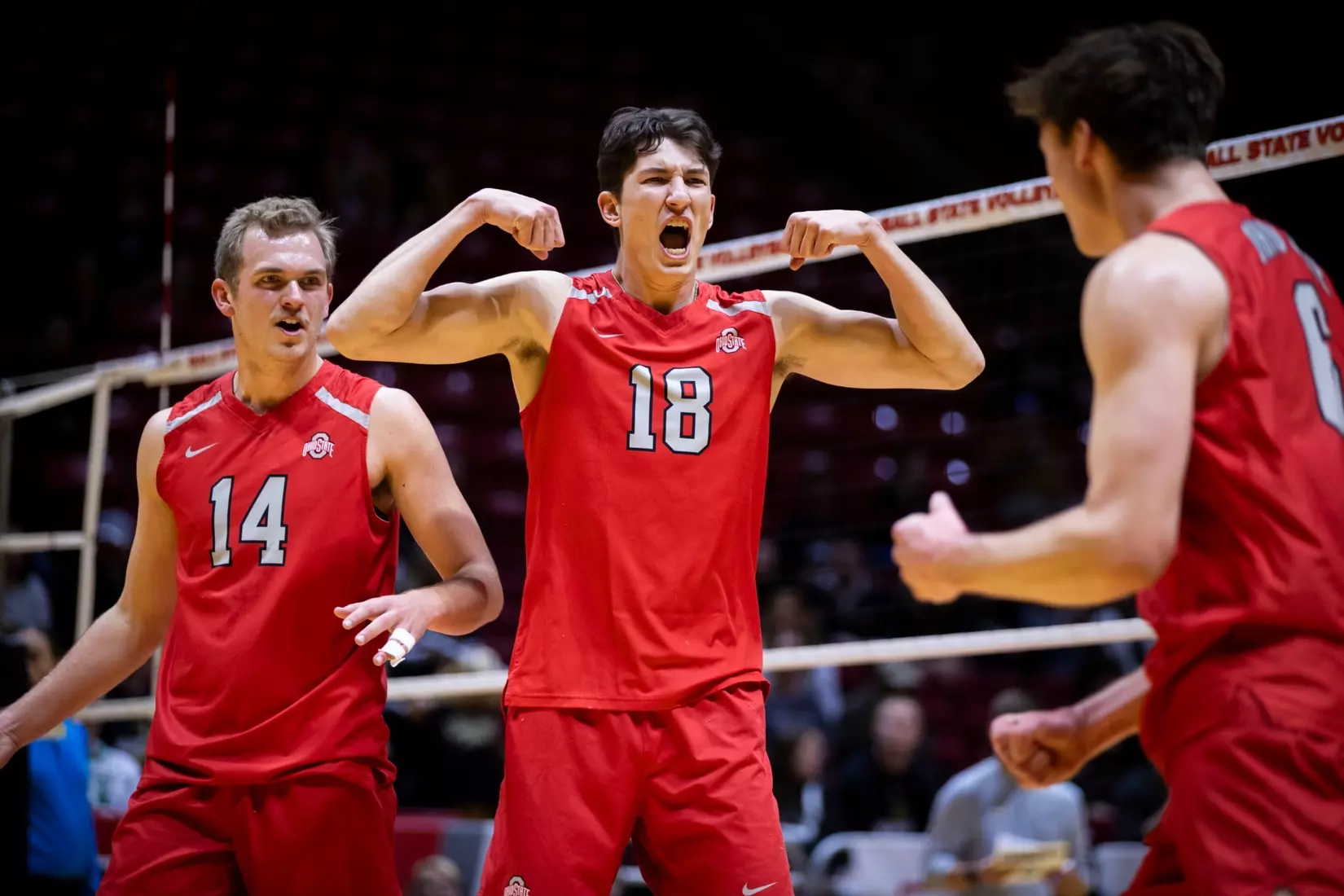 The Ohio State men's volleyball team competes against Lindenwood University during the MIVA Championship game at Worthen Arena in Muncie, Indiana on April 20, 2024 Photo by Bobby Ellis.