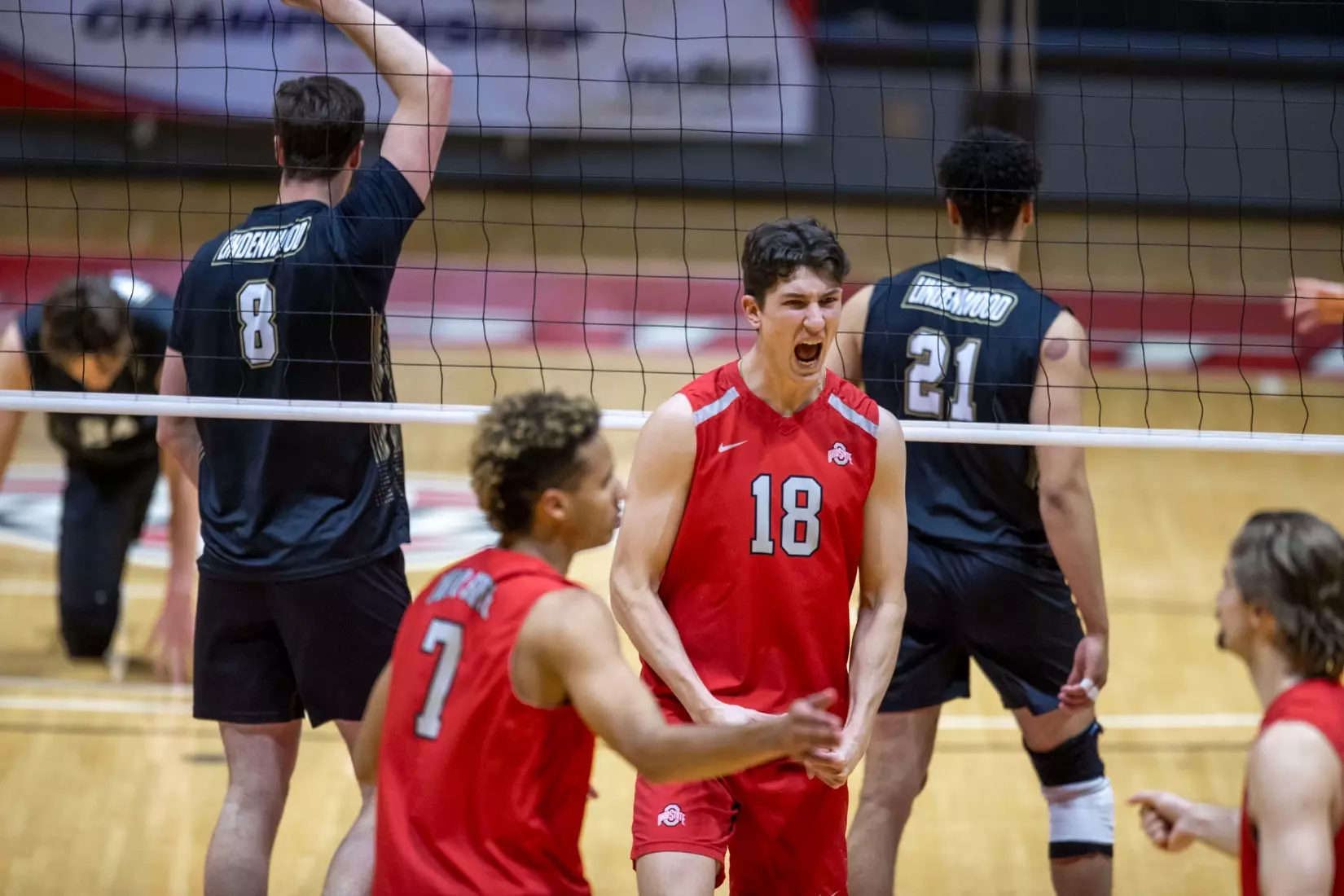 The Ohio State men's volleyball team competes against Lindenwood University during the MIVA Championship game at Worthen Arena in Muncie, Indiana on April 20, 2024 Photo by Bobby Ellis.